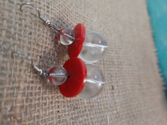 Vintage 1980s Red & Clear Acrylic Bead Drop style… - image 8