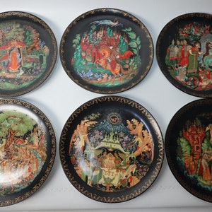 6 Vintage Vinogradoff Old world Folk Tale Fairytale Legends Polychrome Porcelain CollectorsPlates Lot