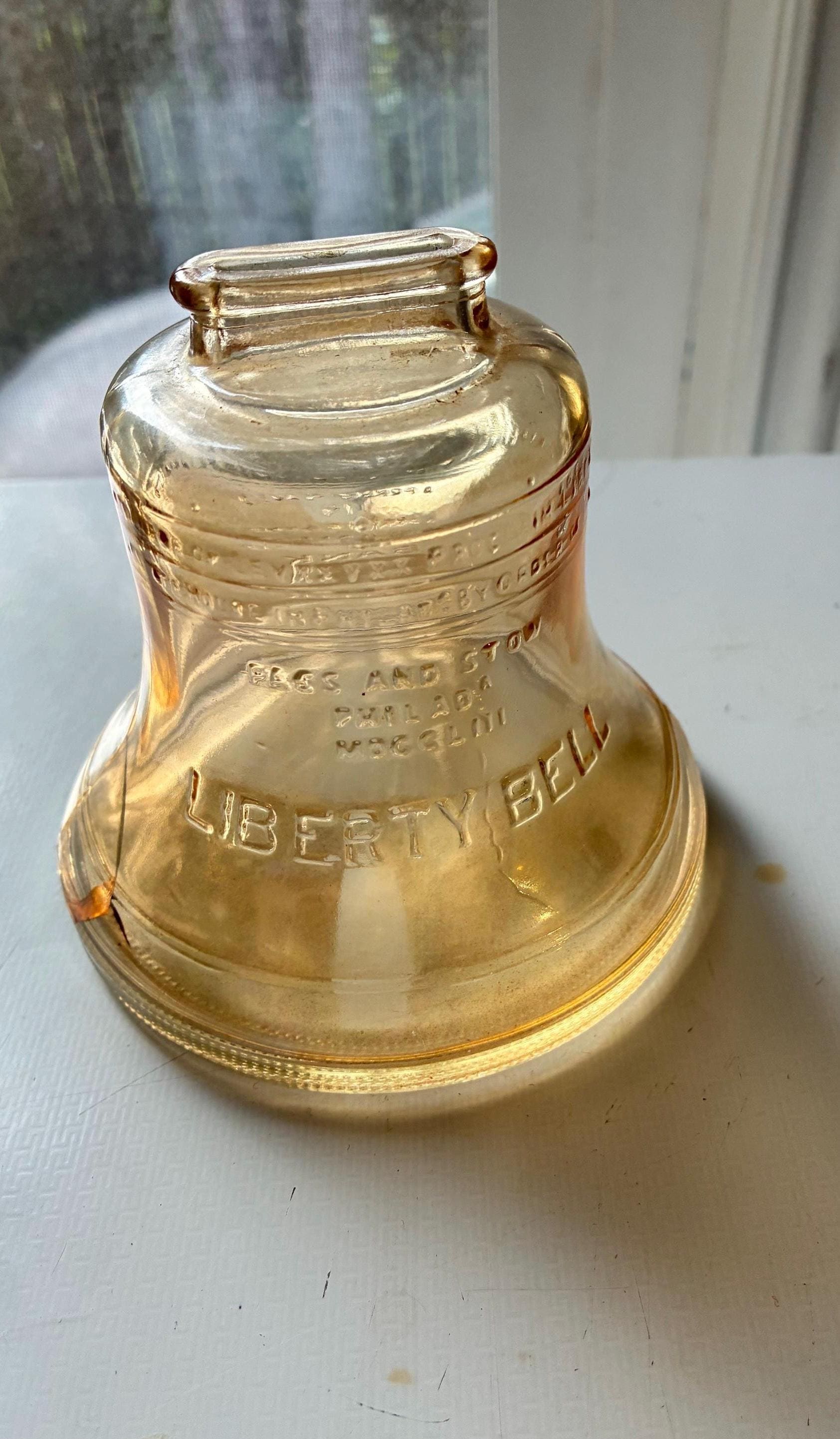 Vintage Amber Glass Liberty Bell Coin Bank, Carnival Glass