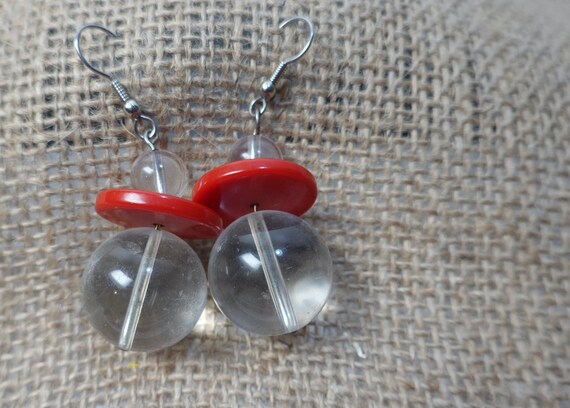 Vintage 1980s Red & Clear Acrylic Bead Drop style… - image 7