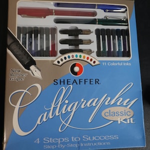 Caneta-tinteiro SHEAFFER rara vintage, caligrafia, kit clássico, sem uso, recarregável, com kit de iniciação em inglês