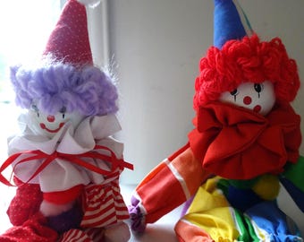 Vintage Handmade Wäscheklammer Clown Puppen, Kantenhocker