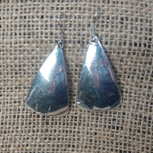 Vintage Silver Mirror Dangle Drop Hook Earrings 1980s Era Very Good Condition