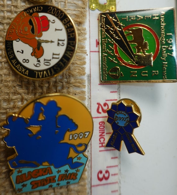 Lot of 4 Vintage Metal Enamel Alaska Lapel Pins, … - image 1