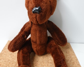 Oso de peluche articulado vintage de color marrón con ojos de cristal, 38 cm (15 pulgadas).