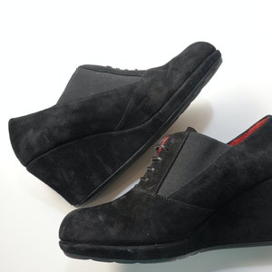 Botín de cuña 3/4 de diseñador 38.5 Pas de Rouge para mujer con cordones de ante negro