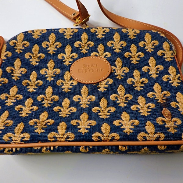 Royal Tapisserie Navy Fleur de Lis Tapestry Shoulder Strap Crossbody Purse Ladies