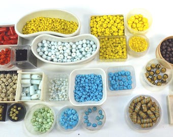 Vintage Glass Bead Lot Jewelry Making – Mixed Colors, Shapes, Materials (Approx. 1 LB Bonus)