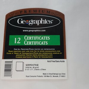 12 certificati premium Geographics Serpentine Acid Free 81/2"X11" e 5 modelli di copertine per certificati con stemma classico nero Just Print Download