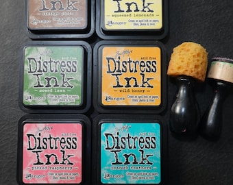 Tim Holtz Ranger-miniset met distressinkt | 6 stempelkussens, sponsapplicators, knutselen met gemengde media