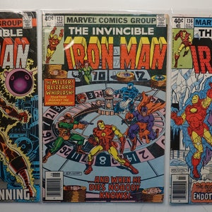 3 The Invincible Iron Man Comic Books  #122 #123 #136 1979 The Origin of IronMan & First Appearance of Endotherm Good Condition