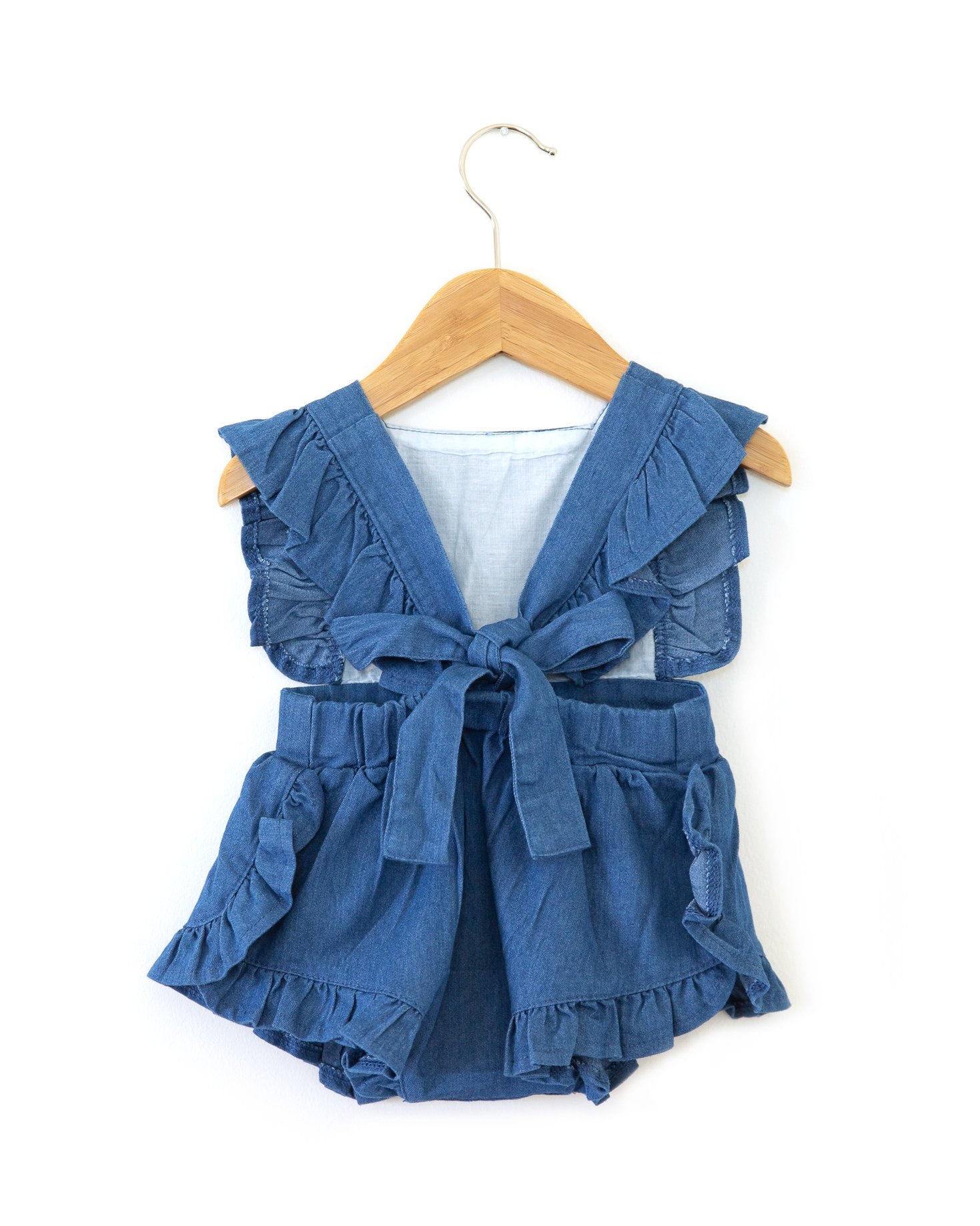 Baby Girl Denim Romper Ruffle Denim Romper Little Girl Denim Etsy