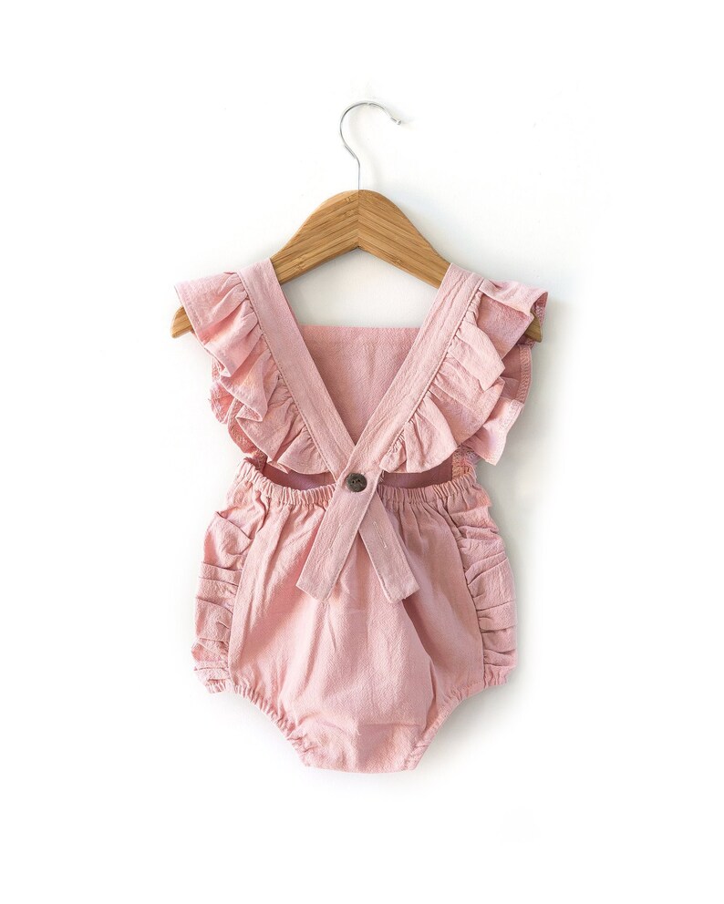 Soft Pink Baby Romper Baby Girl Romper Linen Flutter Sleeve Etsy