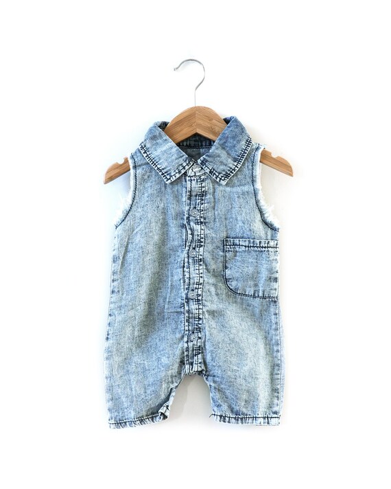 Baby Denim Romper Denim Baby Romper Sleeveless Denim Baby Etsy