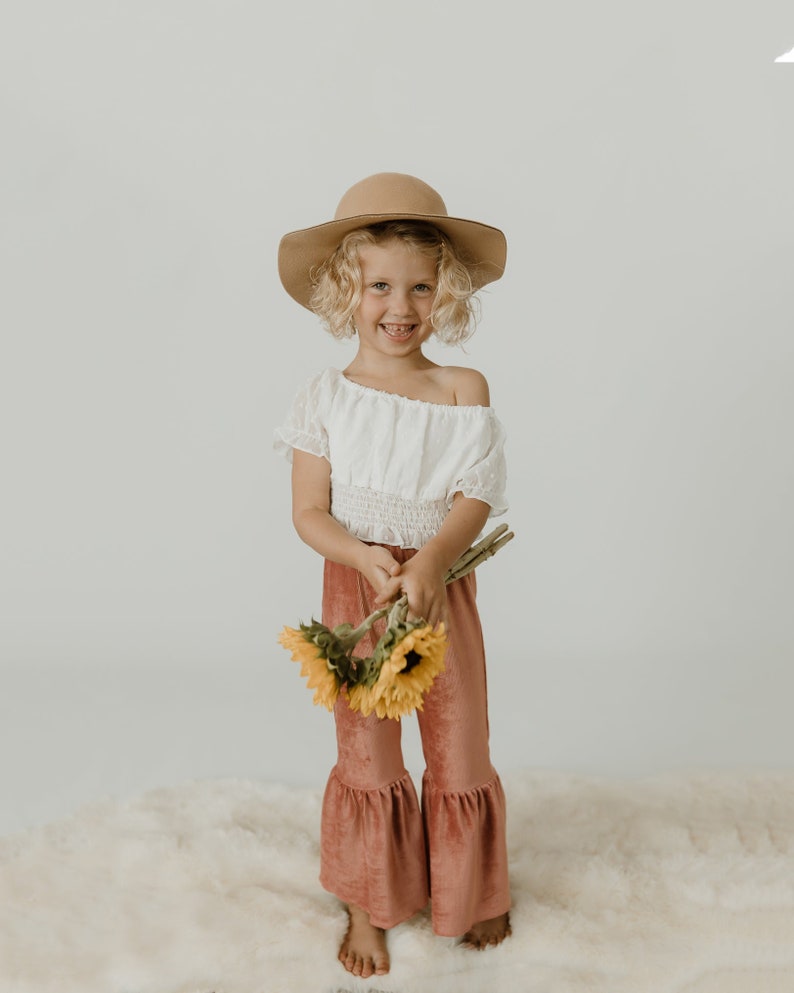 Little Girl Velvet Bell Bottom Pants in Mauve Little Girl Bell Etsy