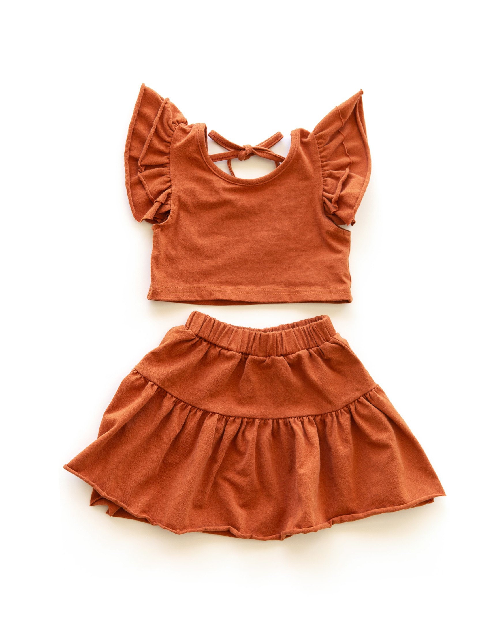 Little Girl Crop Top and Skirt in Rust Baby Girl Crop Top Set | Etsy