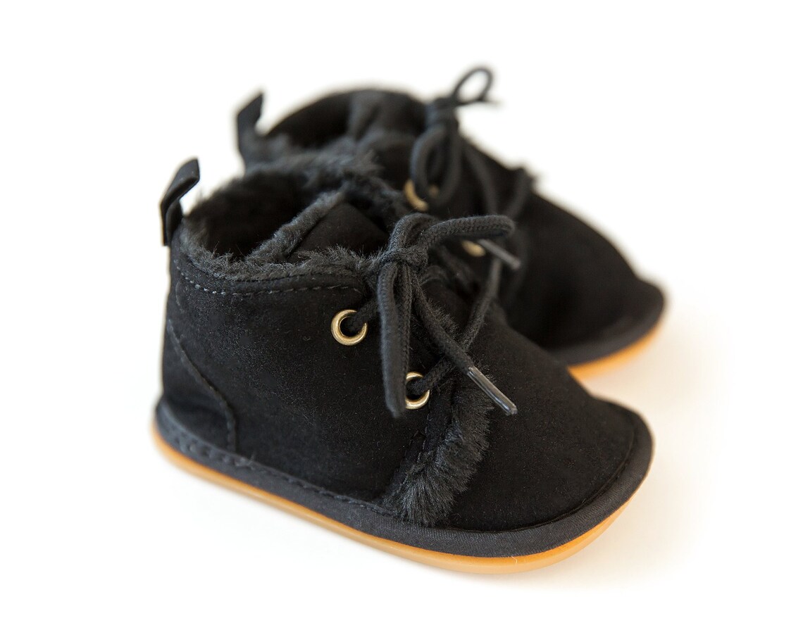 Black Fur Baby Shoes Winter Baby Shoes Black Baby Booties Etsy