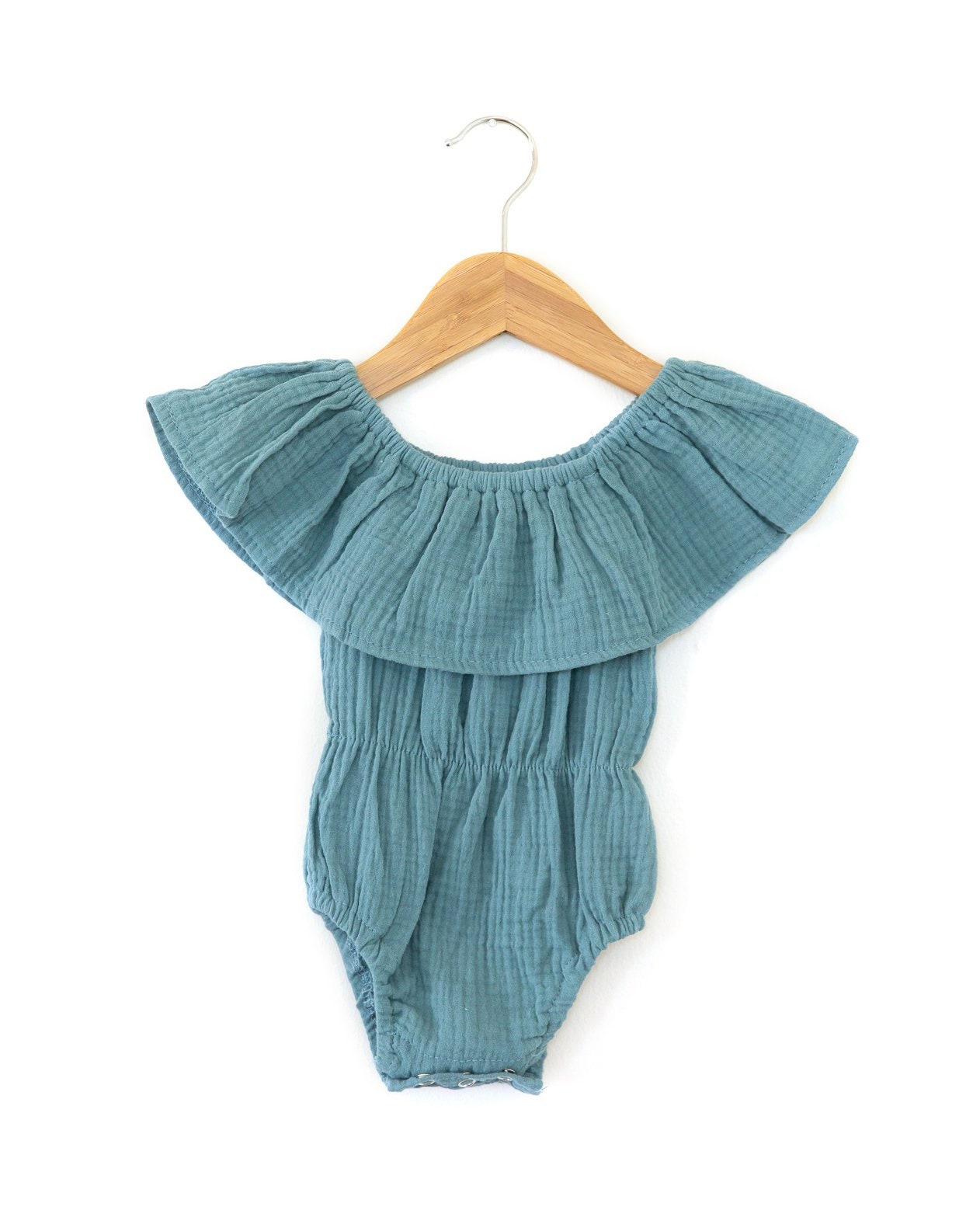 Soft Blue Baby Girl Romper off the Shoulder Baby Romper Ruffle Etsy