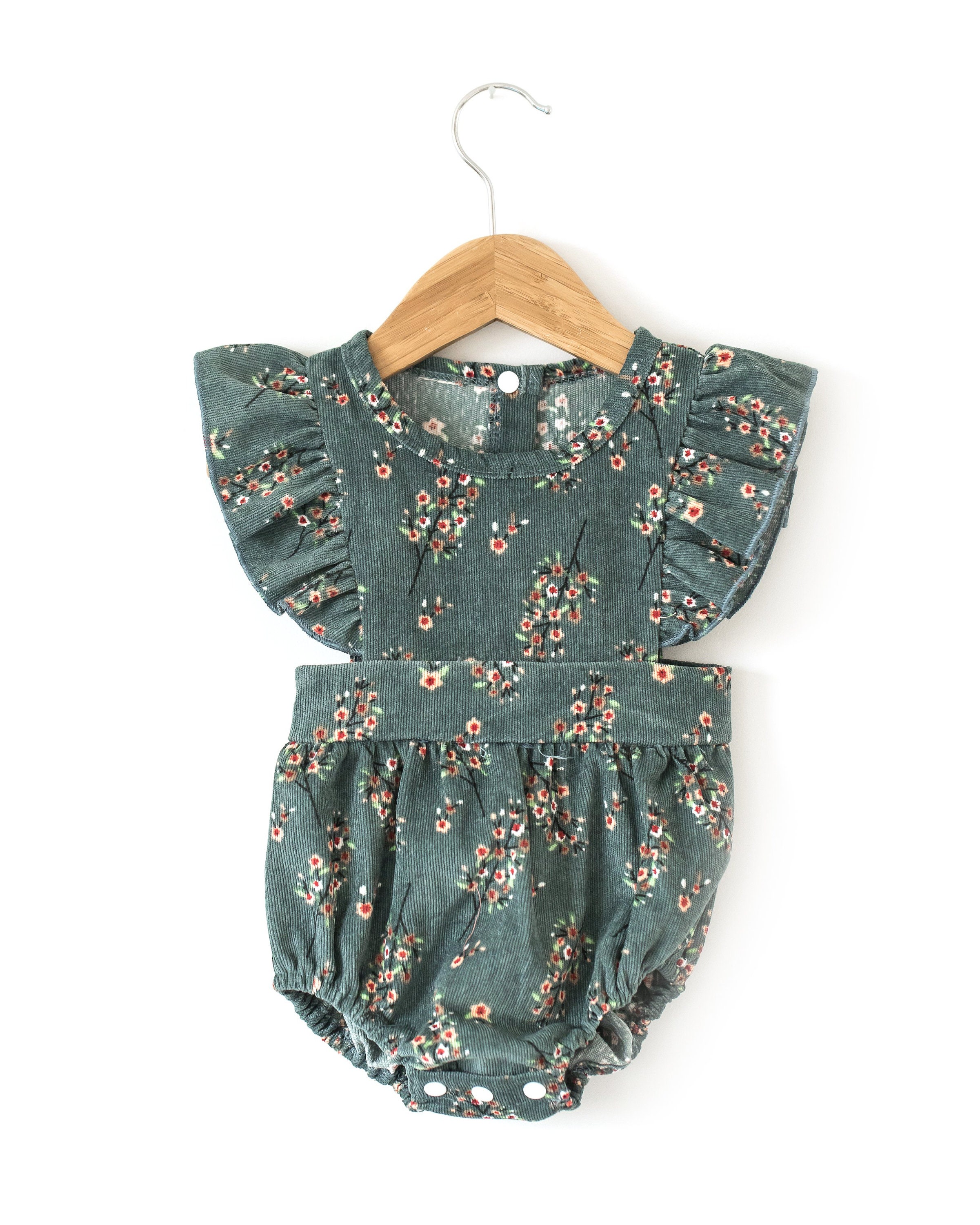 Sage Green Floral Baby Romper Summer Baby Girl Romper Ruffle Etsy