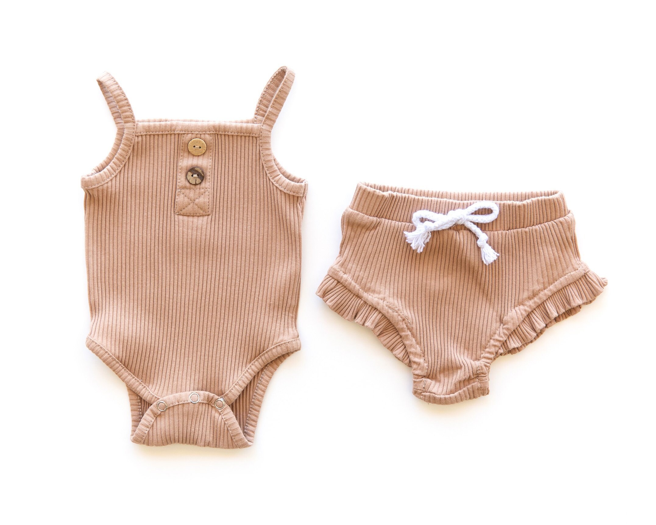 Baby Girl Summer Outfit Biege Baby Tank Top Romper and Ruffle Etsy