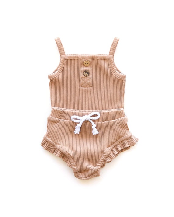 Baby Girl Summer Outfit Biege Baby Tank Top Romper and Ruffle Etsy