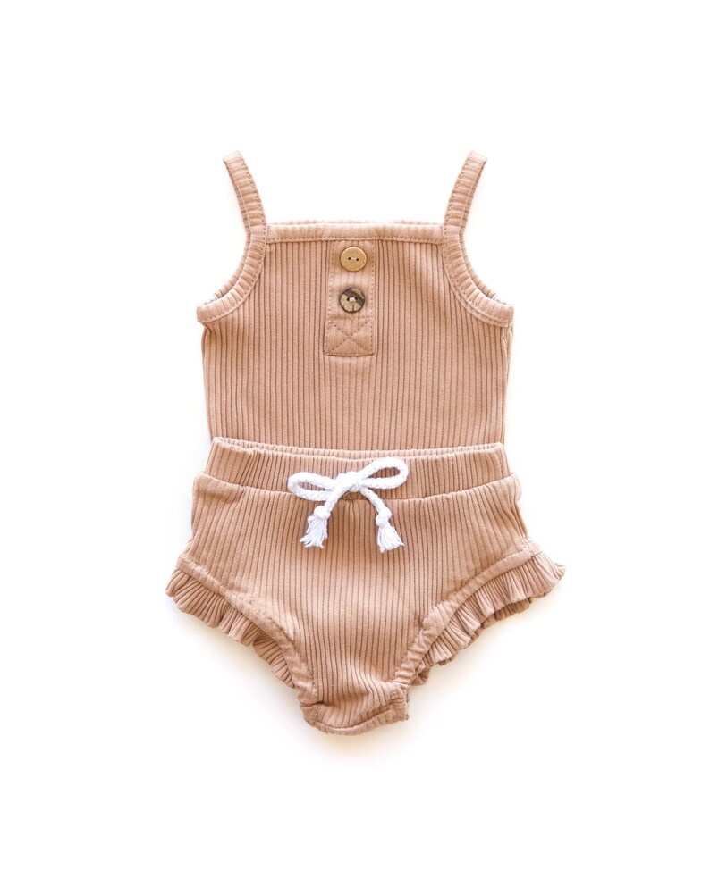 Baby Girl Summer Outfit Biege Baby Tank Top Romper and Ruffle Etsy