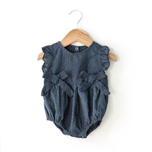 Navy Baby Girl Romper Linen Baby Girl Romper Boho Baby Romper Etsy