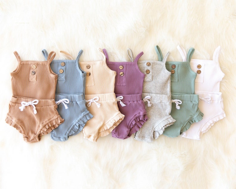 Baby Girl Summer Outfit Biege Baby Tank Top Romper and Ruffle Etsy