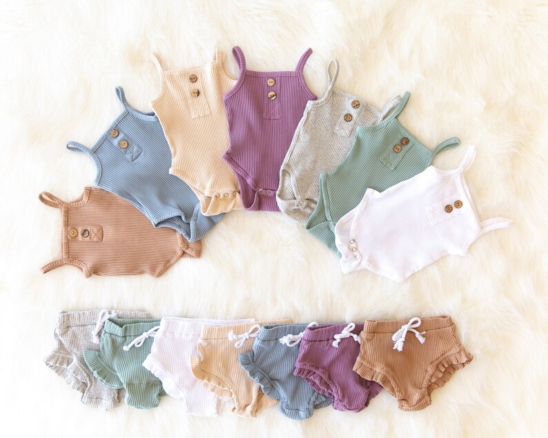 Baby Girl Summer Outfit Biege Baby Tank Top Romper and Ruffle Etsy