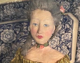 Hand Sculpted Clay and Paper Art Doll: 17th Century Baroque Lady Figurine