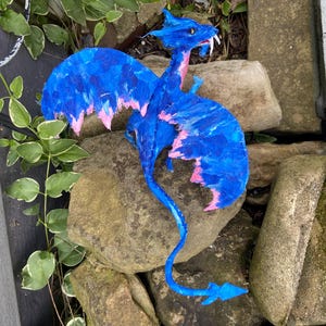 Blauer Drache / Blauer Drache / Drache Skulptur: Originale Kunst Draht Kunst Figur