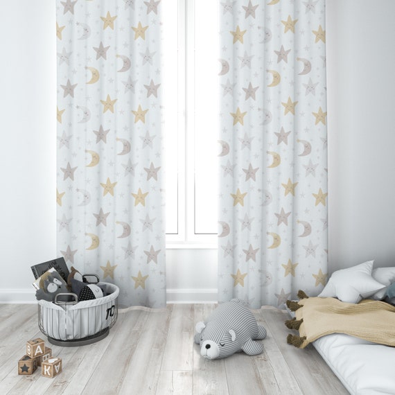 Nursery Curtains Child S Room Curtains Moon And Stars Etsy