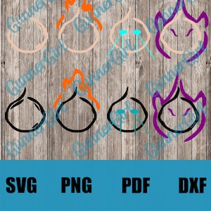 Può includere: Set di sei file di taglio digitale che presentano una cipolla di cartone animato con diverse espressioni facciali. La cipolla ha una fiamma in cima ed è delineata in nero. Le espressioni includono un viso neutro, un viso sorridente, un viso che piange e un viso che fa l'occhiolino. I file sono disponibili nei formati SVG, PNG, PDF e DXF.