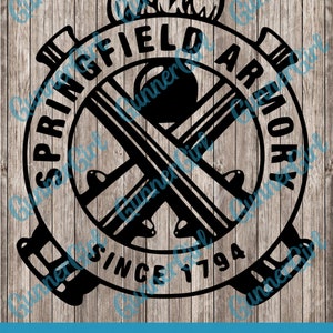 May include: Black and white logo design of a circle with the text "Springfield Armory" and "Since 1794" inside. The logo features two crossed rifles with a flame above them.