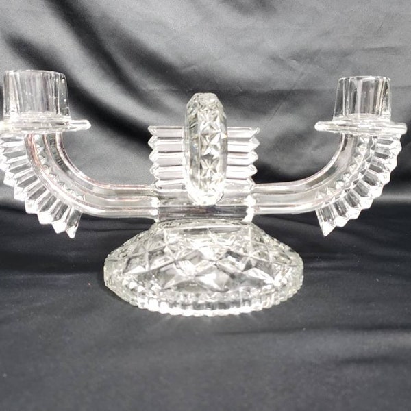 Art Deco, Double Candlestick Holder, Boheimian, Candelabra, Czechoslovakian Lead Crystal