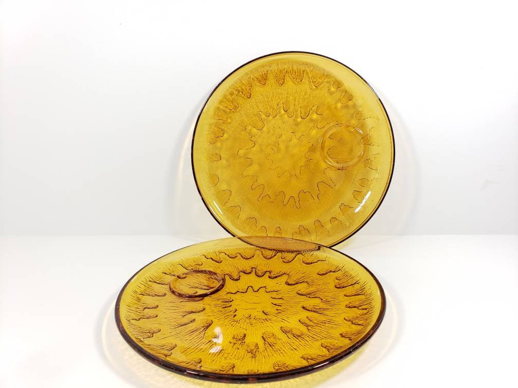 Amber Snack Plates Sunburst 625 by Indiana Glass Set of 2 Etsy