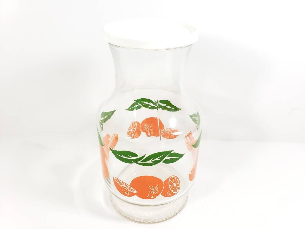 Vintage Glass Orange Juice Carafe with Lid OJ Bottle Retro Etsy