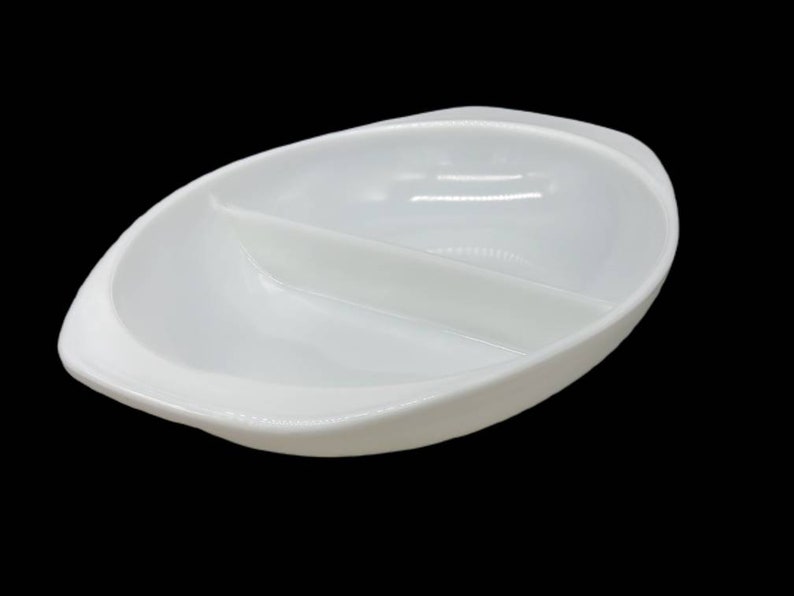 1 1/2 Quart Divided Baking Dish Opal Serving Dish Vintage Pyrex White Glass