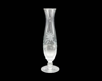 Vintage Etched Glass Bud Vase, Floral Pattern, Vintage Glass Decor