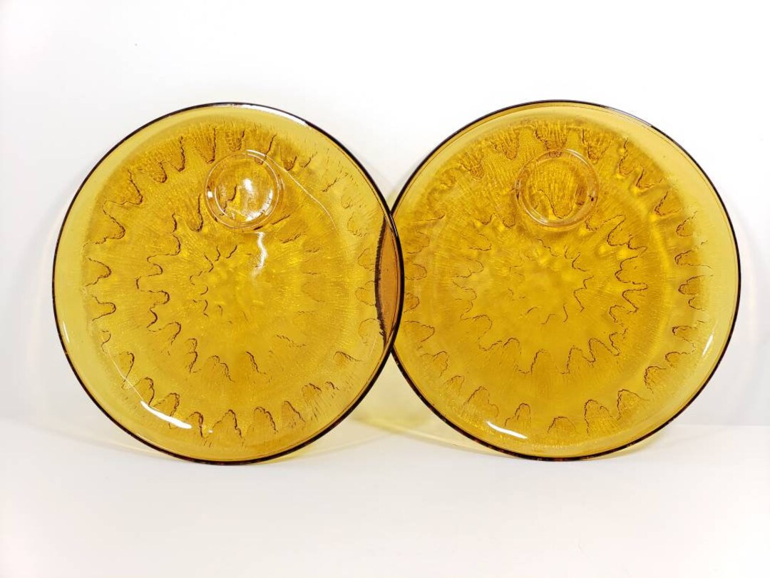 Amber Snack Plates Sunburst 625 by Indiana Glass Set of 2 Etsy