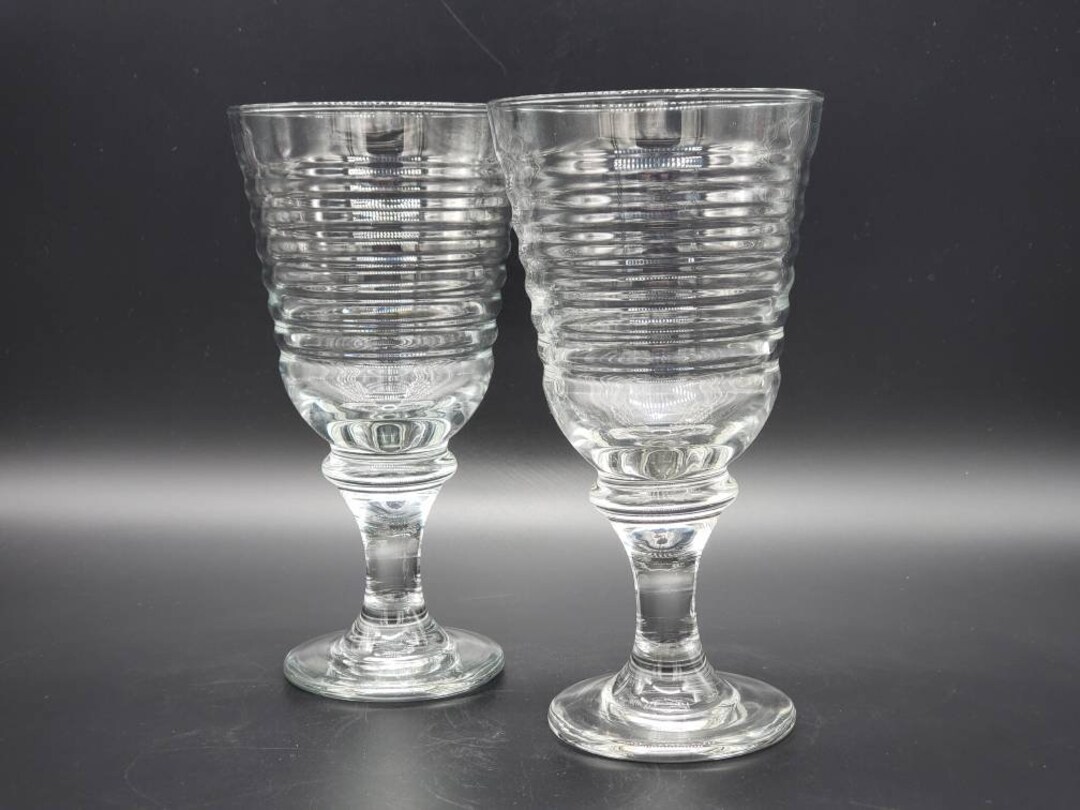 Clear Glass, Water Goblets, Sirrus Clear by Libbey Glass, Ribbed