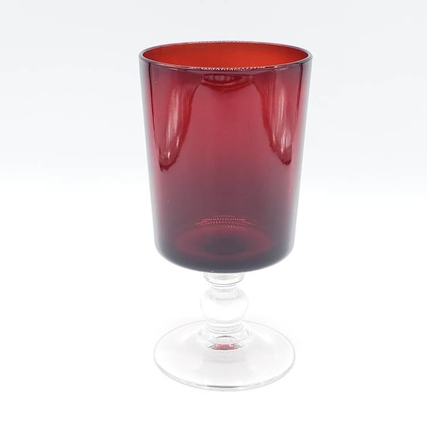 Vintage Water Goblet, Red and Clear, Cristal D'arques Durand