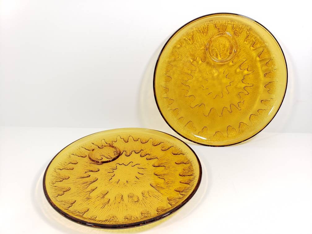 Amber Snack Plates Sunburst 625 by Indiana Glass Set of 2 Etsy