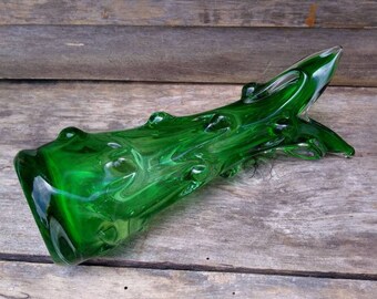 Emerald Green, Czech Glass, Vintage Vase, Karlovarske Sklo, Vintage Decor, Sommerso, Cased Glass, Flower Vase