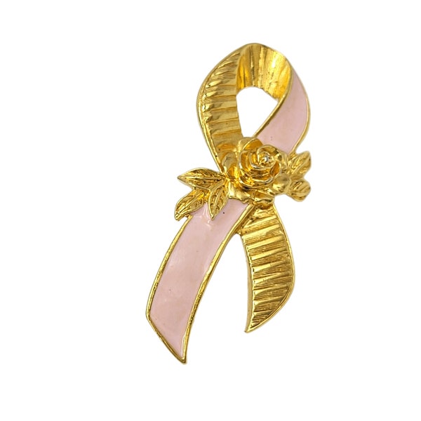 Vintage Avon Pink Enamel Ribbon Lapel Pin - Breast Cancer Awareness Collectible