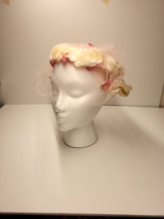 Authentic 1940s/50s lady's Frame Hat, Pink/White, 