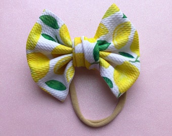 Lemon lime fabric bow lemon headband