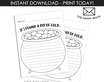 St Patricks Day Writing Prompt Printable Worksheet Pot of Gold Digital 8.5x11 Classroom Homeschool Teacher Student Activity