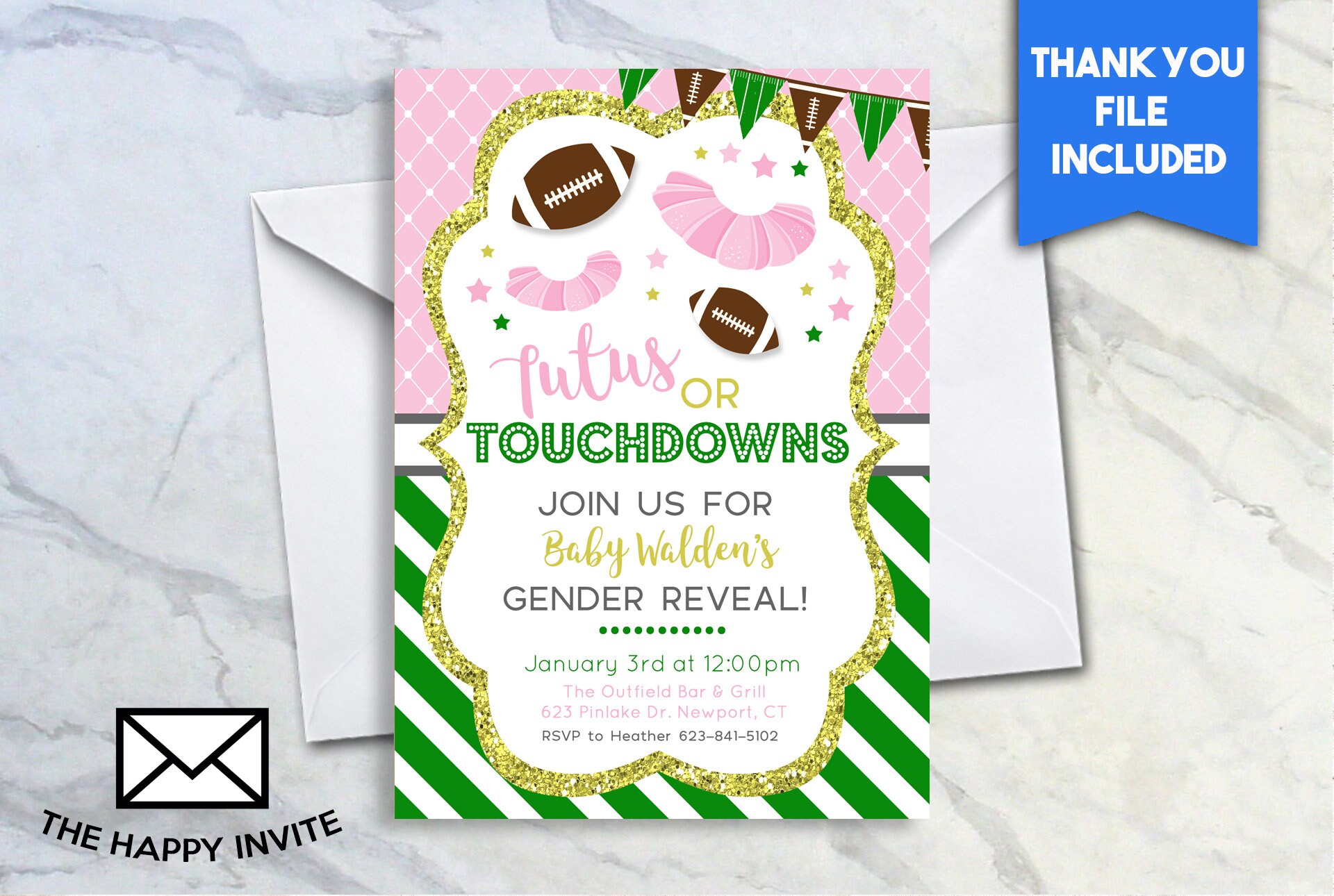 Touchdowns or Tutus Gender Reveal Invite 5x7 Digital | Etsy