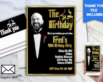 Godfather Birthday Invite Face Swap Invitation 5x7 Man's Mafi Gangster Birthday #447.0 Digital Template